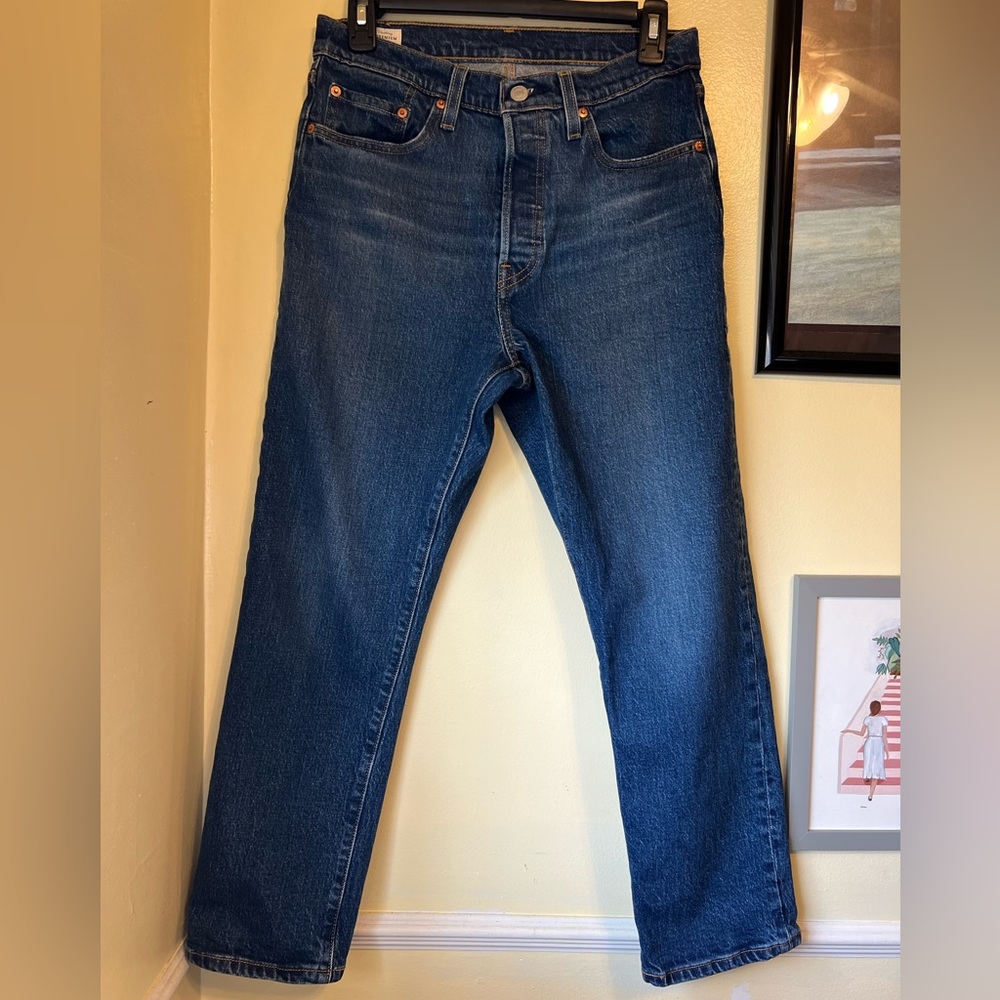 Levi's Premium 501 High Rise Straight Leg Crop Jeans - Dark Blue - 28x26